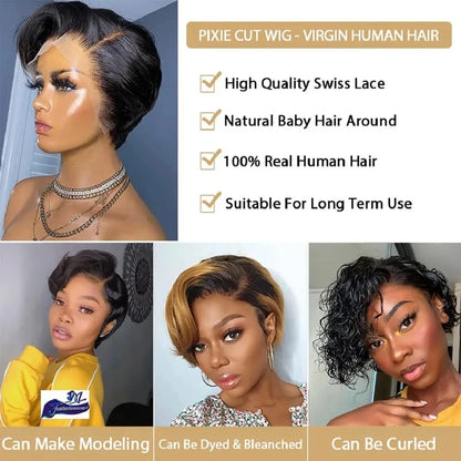 Straight Pixie Cut Short Bob Wigs Human Hair