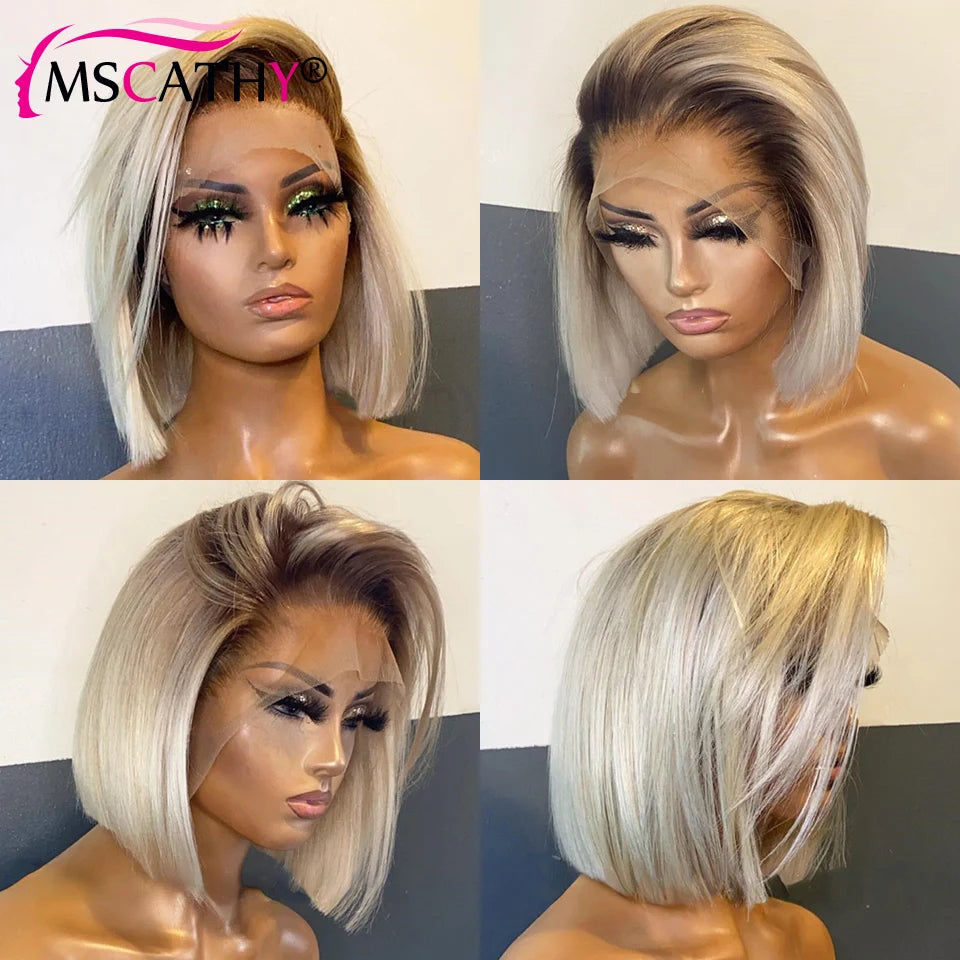 Brazilian Human Hair Wig with Brown Roots
